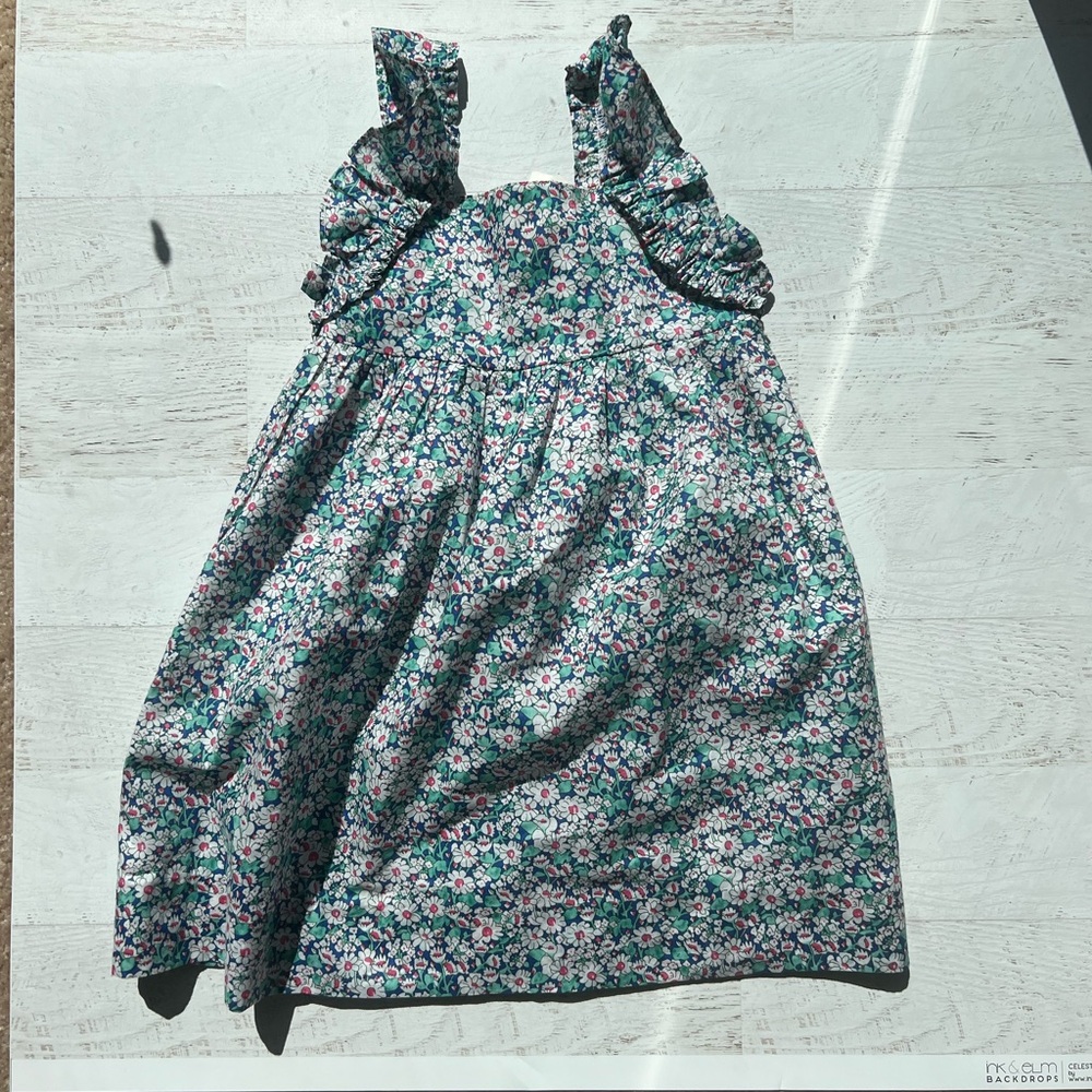 Green and Pink Ruffled Sundress with Flutter Sleeves
